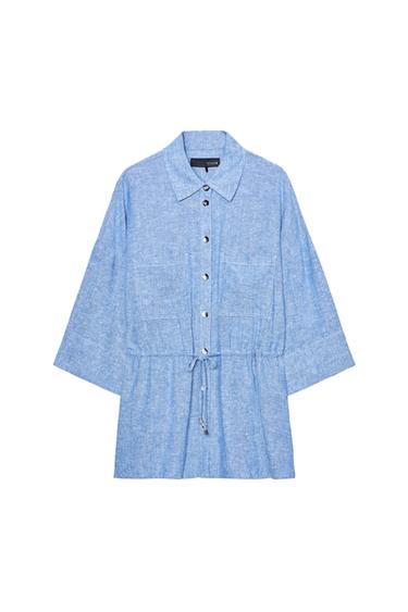 LINEN BLEND SAFARI SHIRT SET - Light blue by Zara
