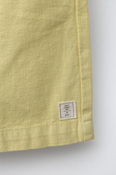 SHORT ÉLASTIQUES EN COTON - Citron vert de Zara - Image 3