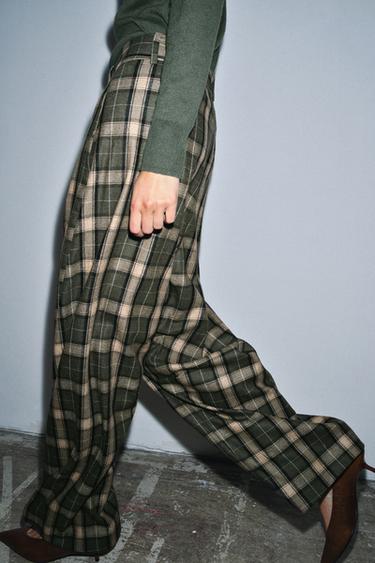 Zara PLAID WOOL PANTS ZW COLLECTION - Dark brown