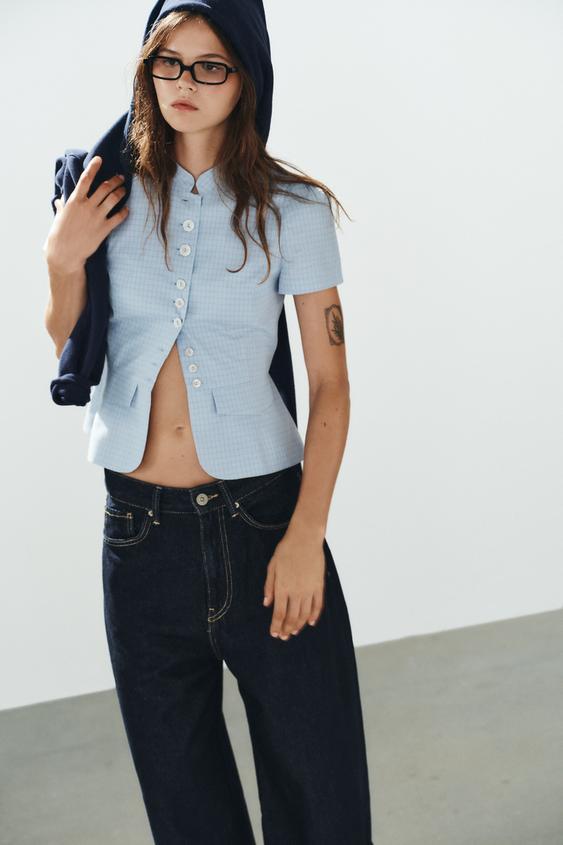 ペプラム チェックトップス - ブルー | ZARA Japan / 日本