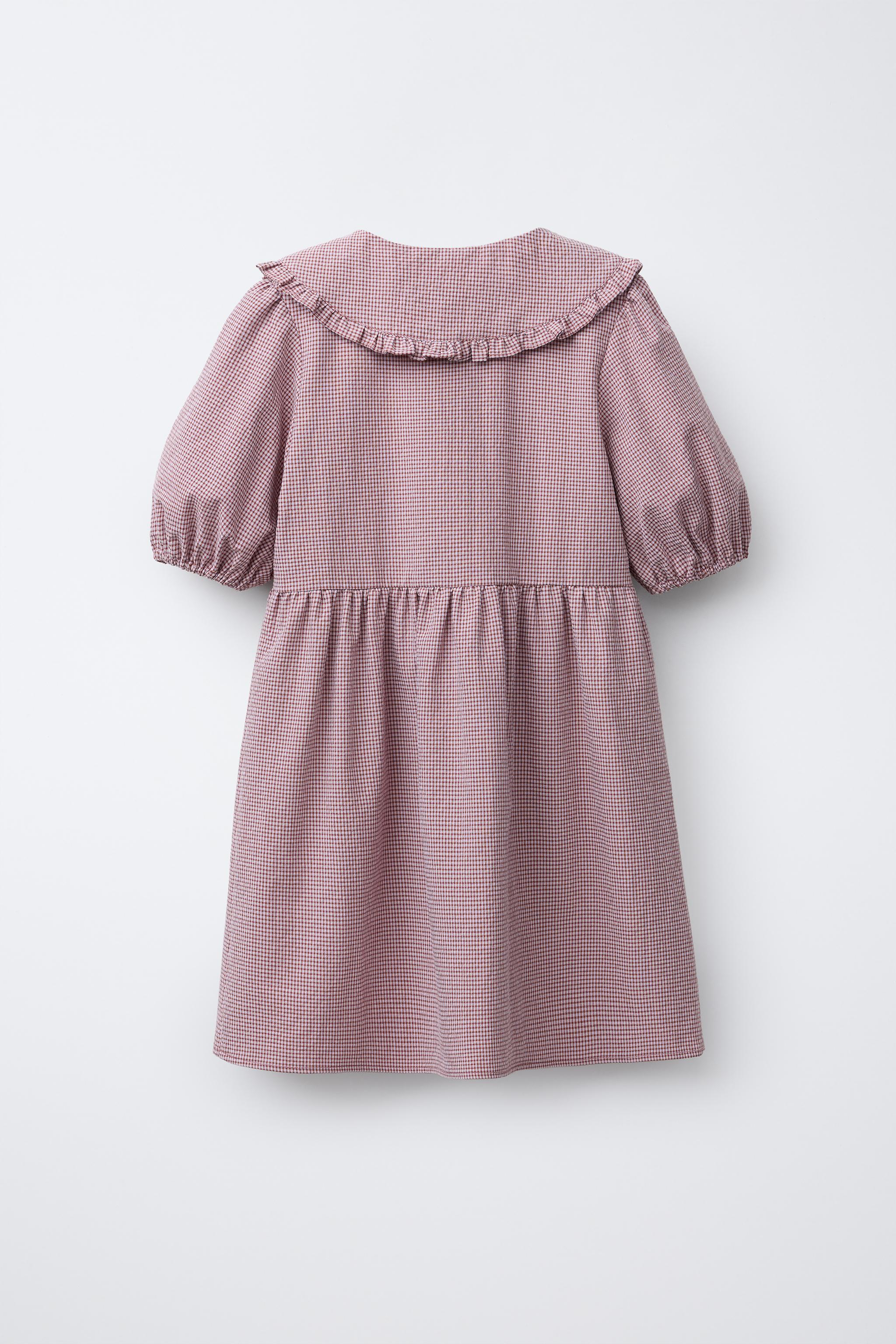 GINGHAM CHECK COLLAR DRESS - Dark pink | ZARA United States