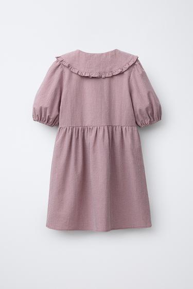 GINGHAM CHECK DRESS WITH COLLAR - Dark pink by Zara - Image 1