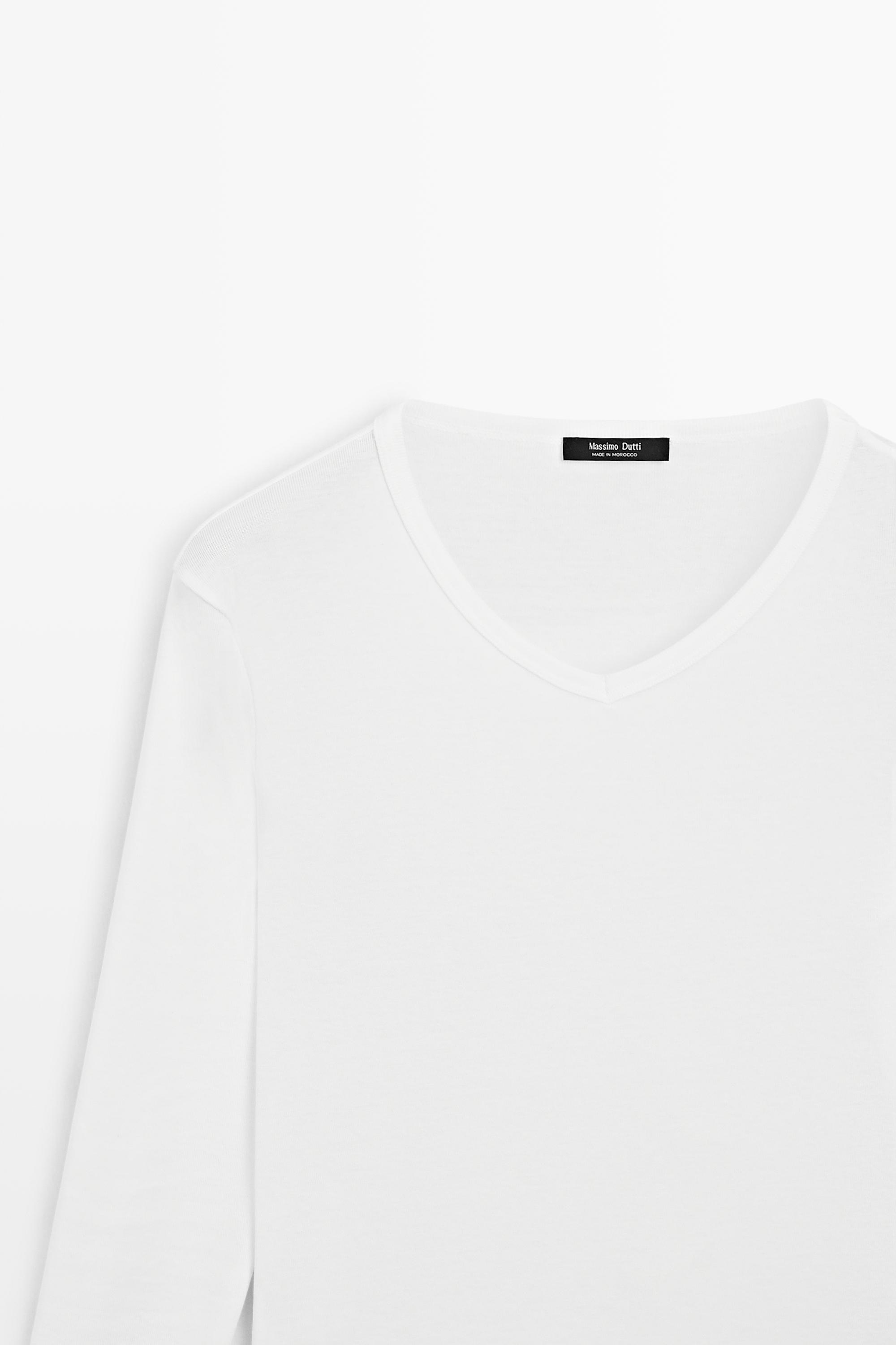100% cotton V-neck long sleeve T-shirt