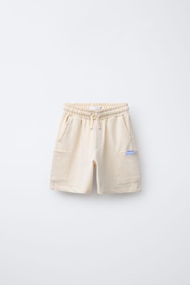 Zara PLUSH CARGO SHORTS - Ecru
