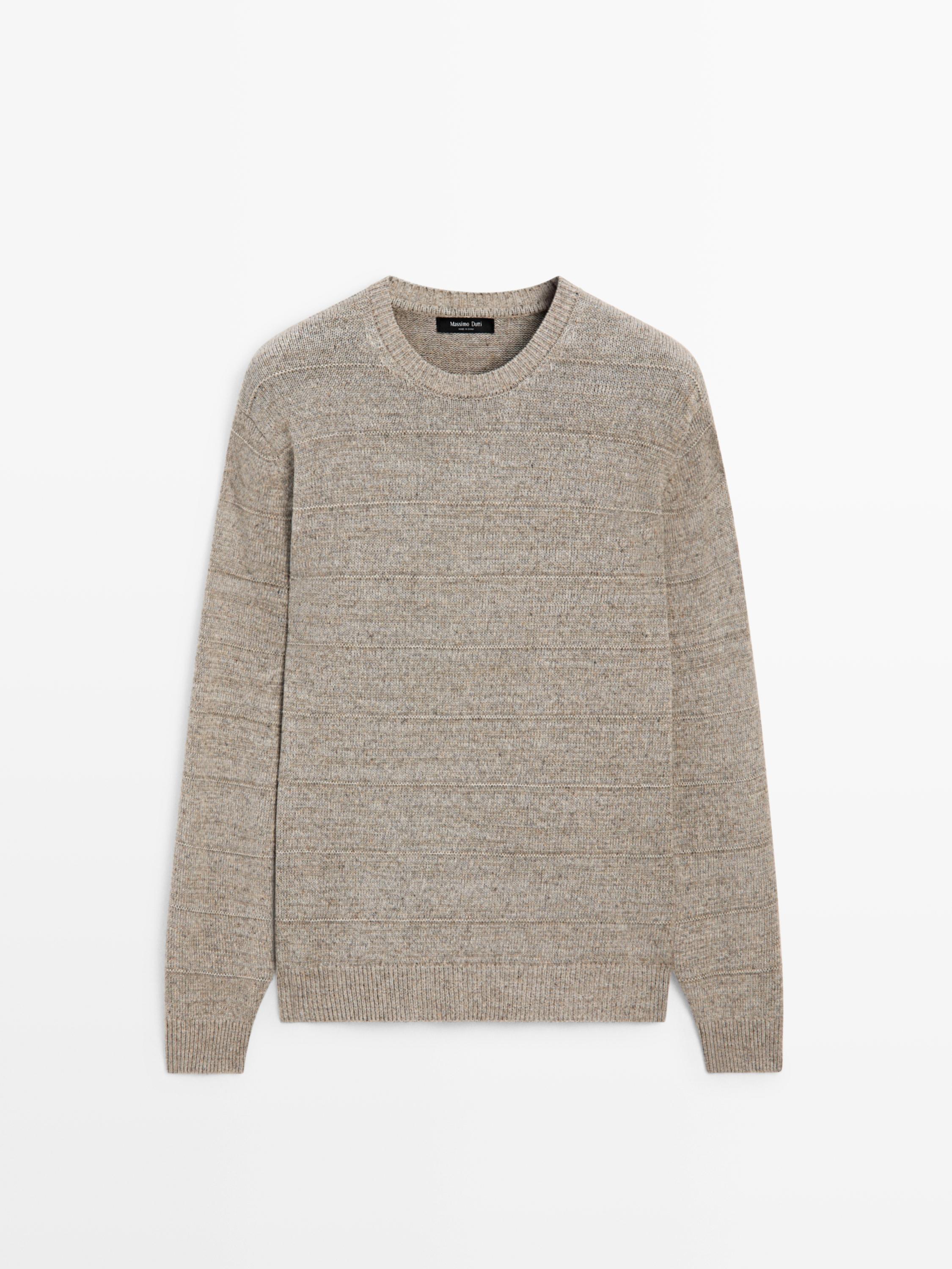 Striped knit crew neck sweater