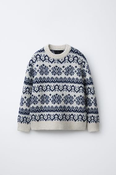 PRINTED WOOL JUMPER - Ecru / Navy by Zara - Image 0