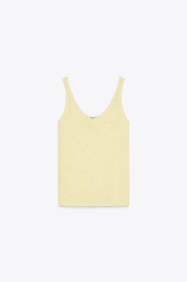 TOP PUNTO CON LINO - Amarillo claro de Zara