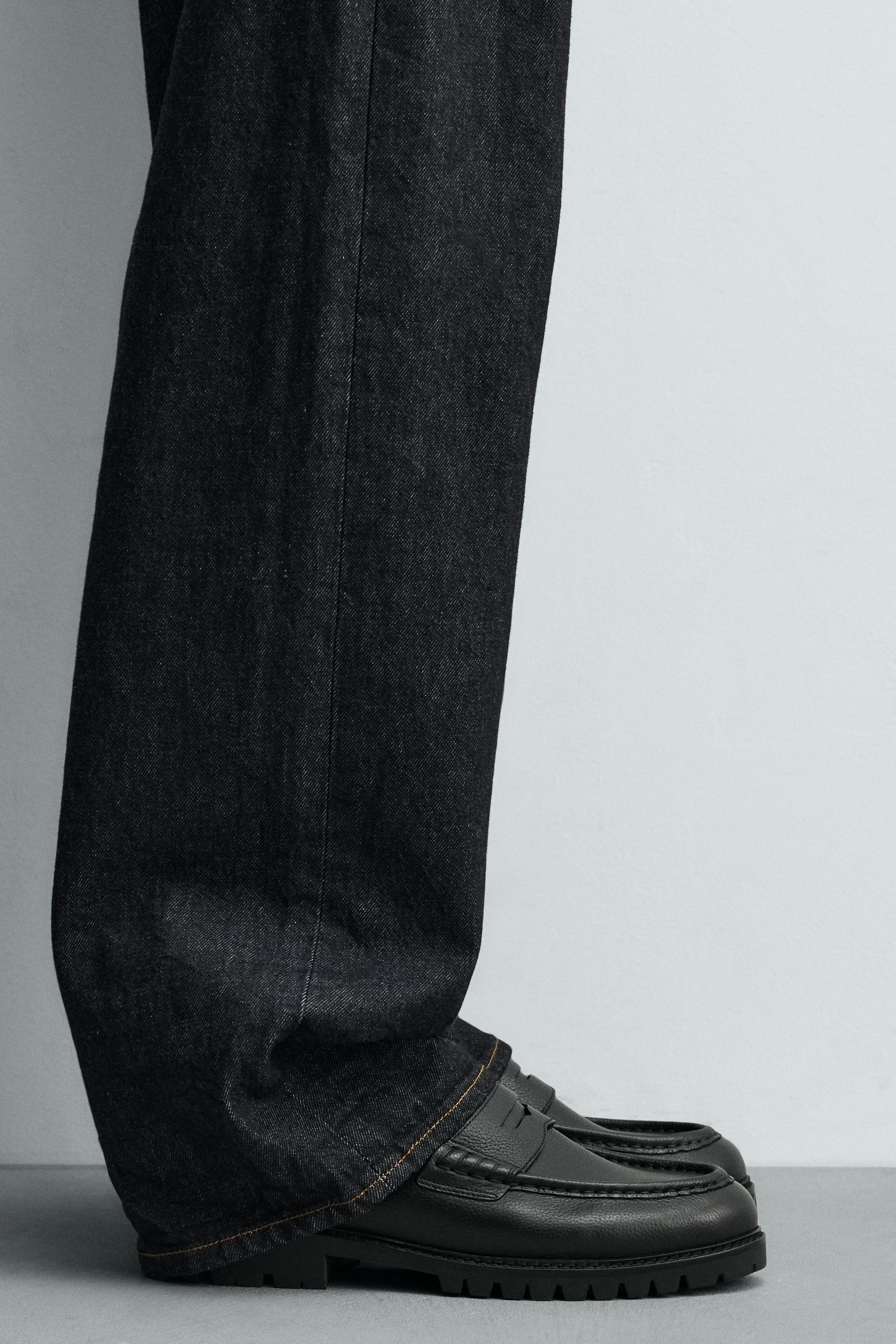 LEATHER TRACK SOLE PENNY LOAFERS