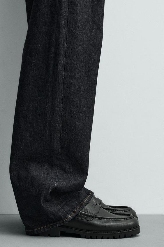 LEATHER TRACK SOLE PENNY LOAFERS from Zara - $109