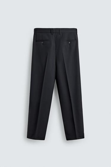 100% WOOL STRAIGHT-LEG TROUSERS - Navy blue by Zara - Image 6