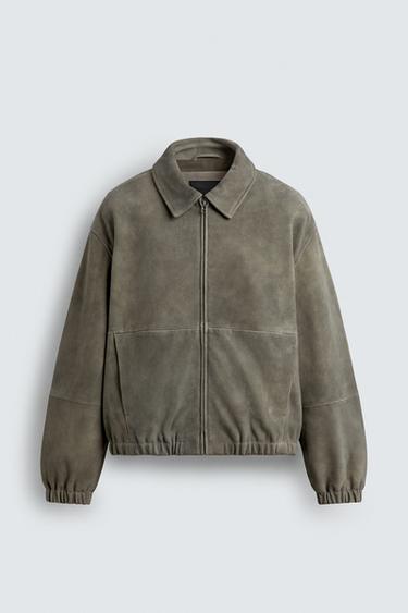 BLOUSON EN CUIR DAIM - Sable de Zara - Image 7