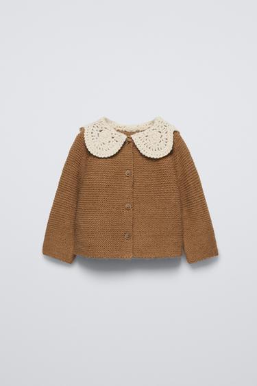 Zara CROCHET COLLAR KNIT CARDIGAN - Caramel - Image 0