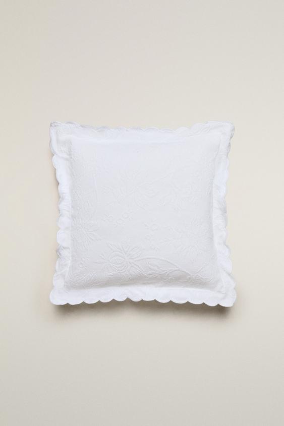 Zara COTTON JACQUARD THROW PILLOW COVER - White - Image 0