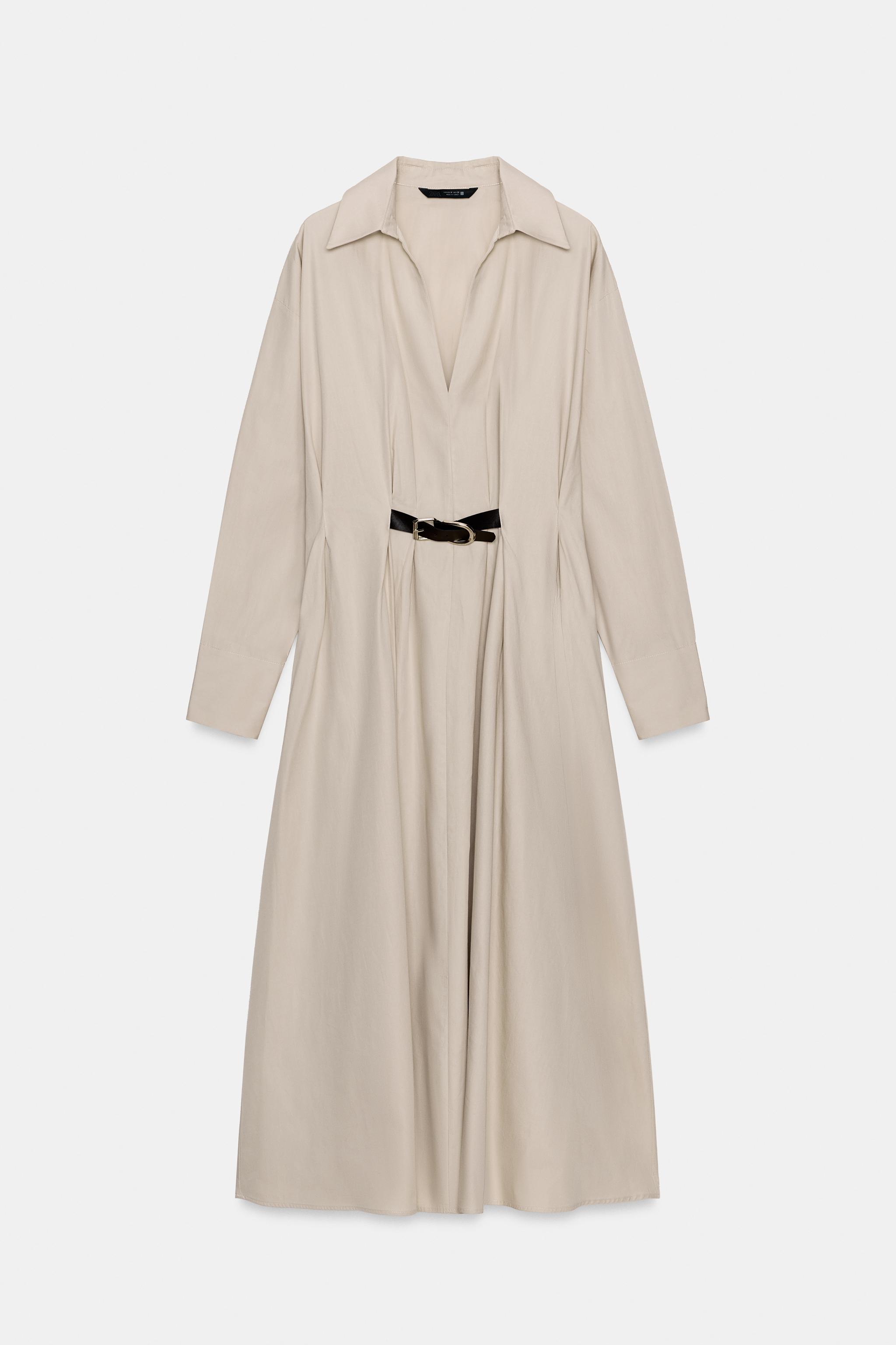 BELTED MIDI DRESS - Beige | ZARA United States BELTED MIDI DRESS - Beige | ZARA United States