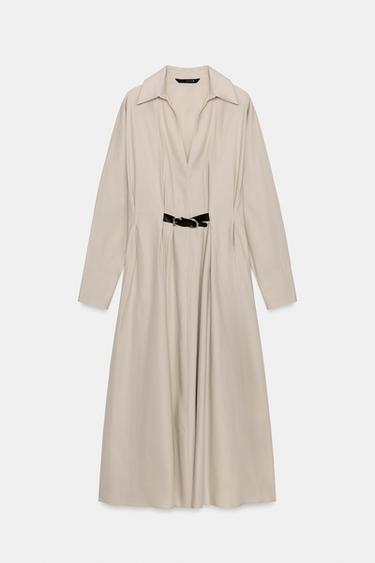 MIDI DRESS WITH BELT - Beige by Zara