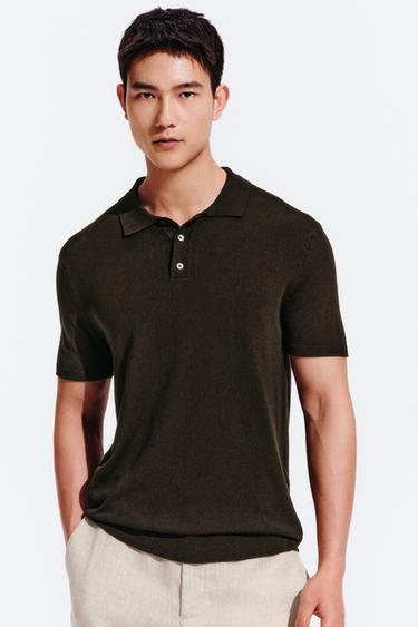 Zara 標準版型針織 POLO 衫 - 巧克力色