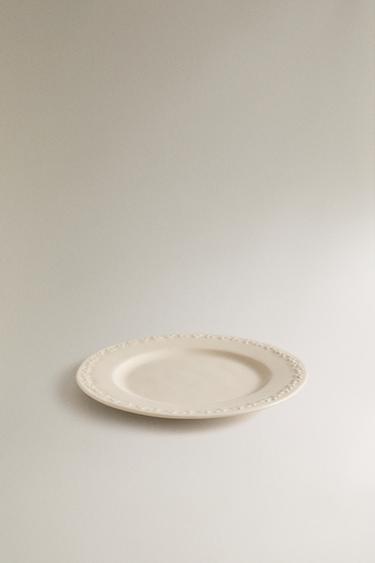 EARTHENWARE DESSERT PLATE WITH RAISED-DESIGN EDGE - Cream by Zara - Image 1