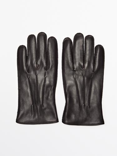 Zara Leather gloves with nappa finish - Brown - Image 0