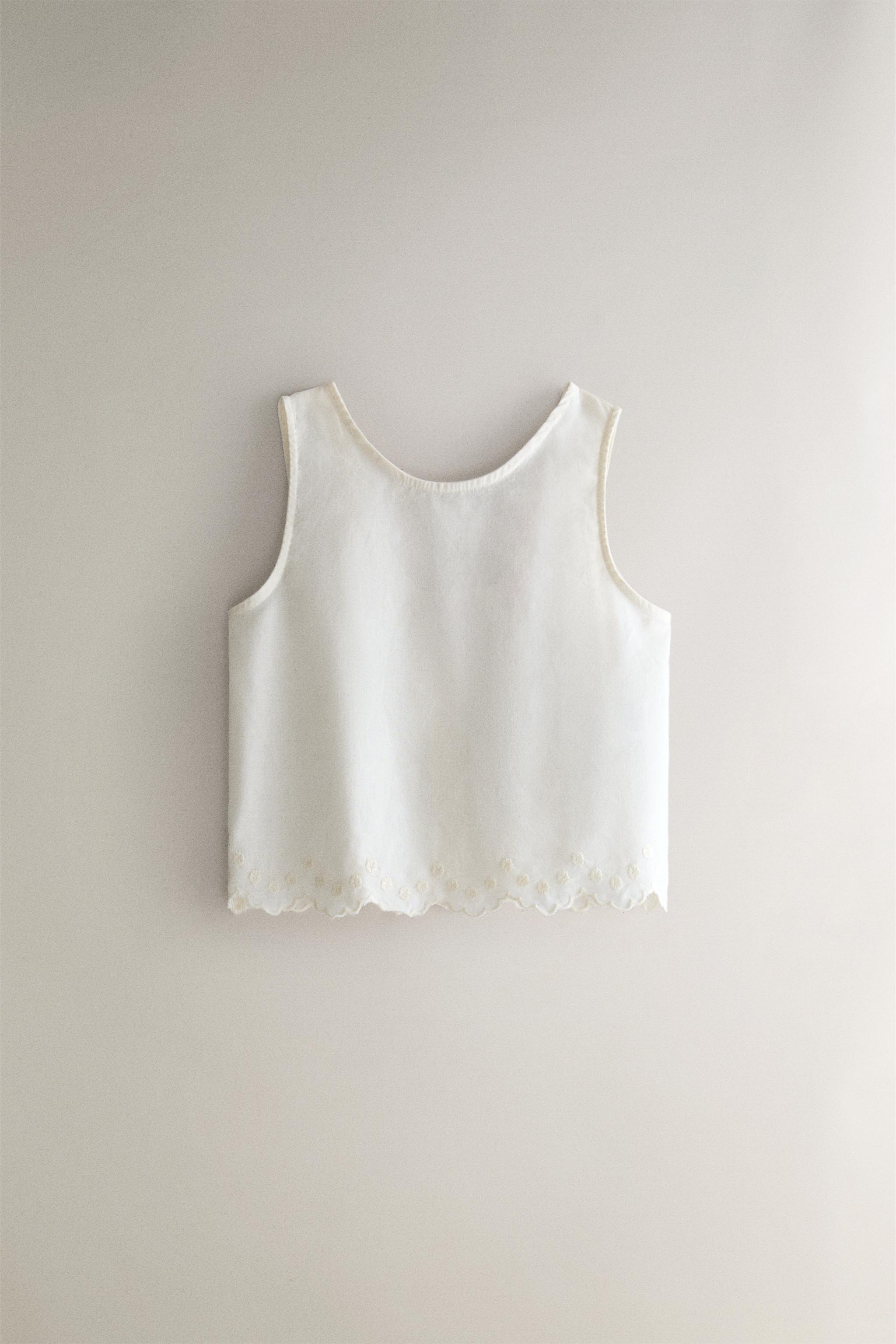 CHILDREN'S EMBROIDERED COTTON TOP AND SHORTS SET — Cream
