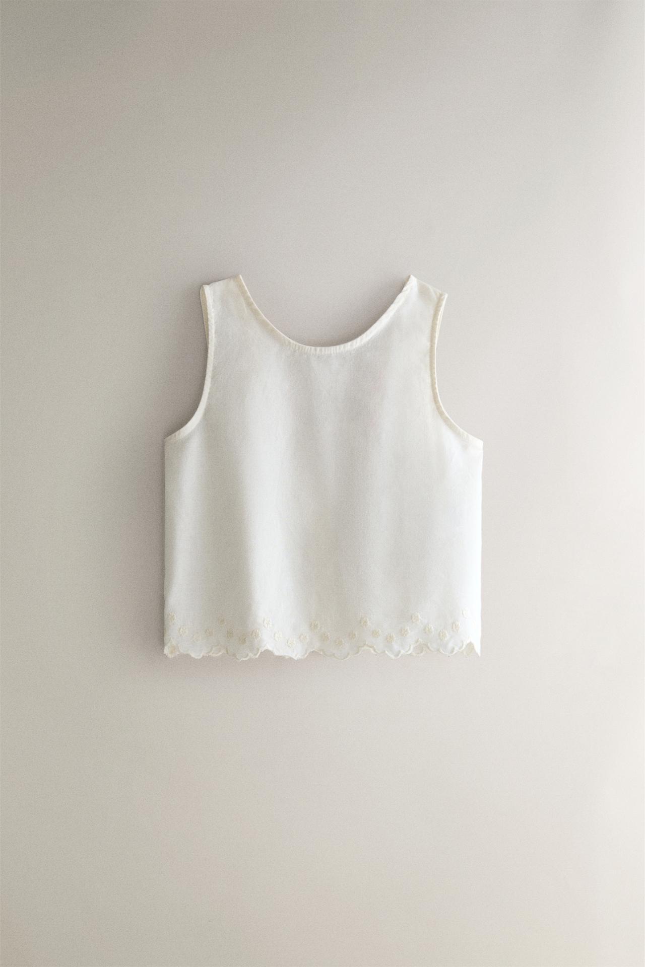 CHILDREN'S EMBROIDERED COTTON TOP AND SHORTS SET — Cream