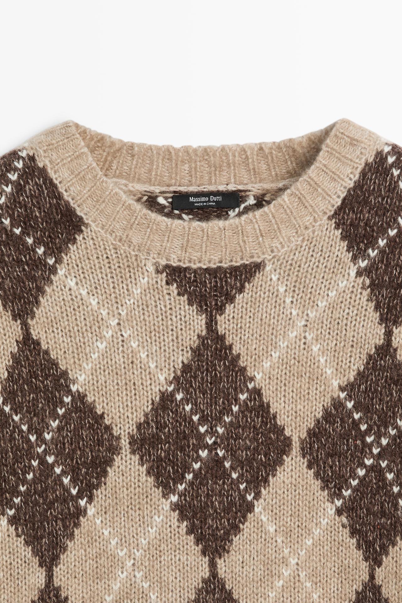 Argyle knit sweater with cashmere — Beige