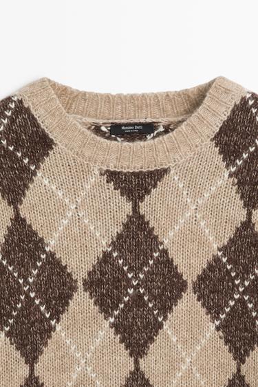 Argyle knit sweater with cashmere — Beige 2