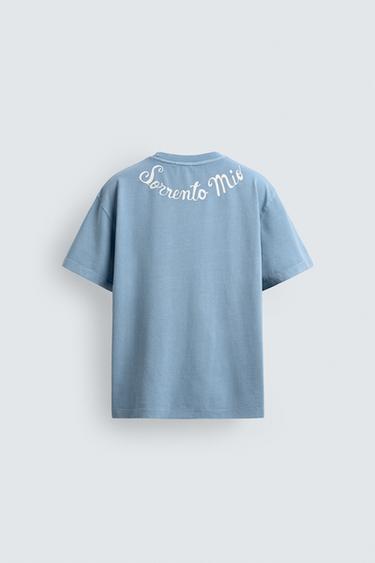 T-SHIRT INSCRIPTION SORRENTO - Bleu clair de Zara