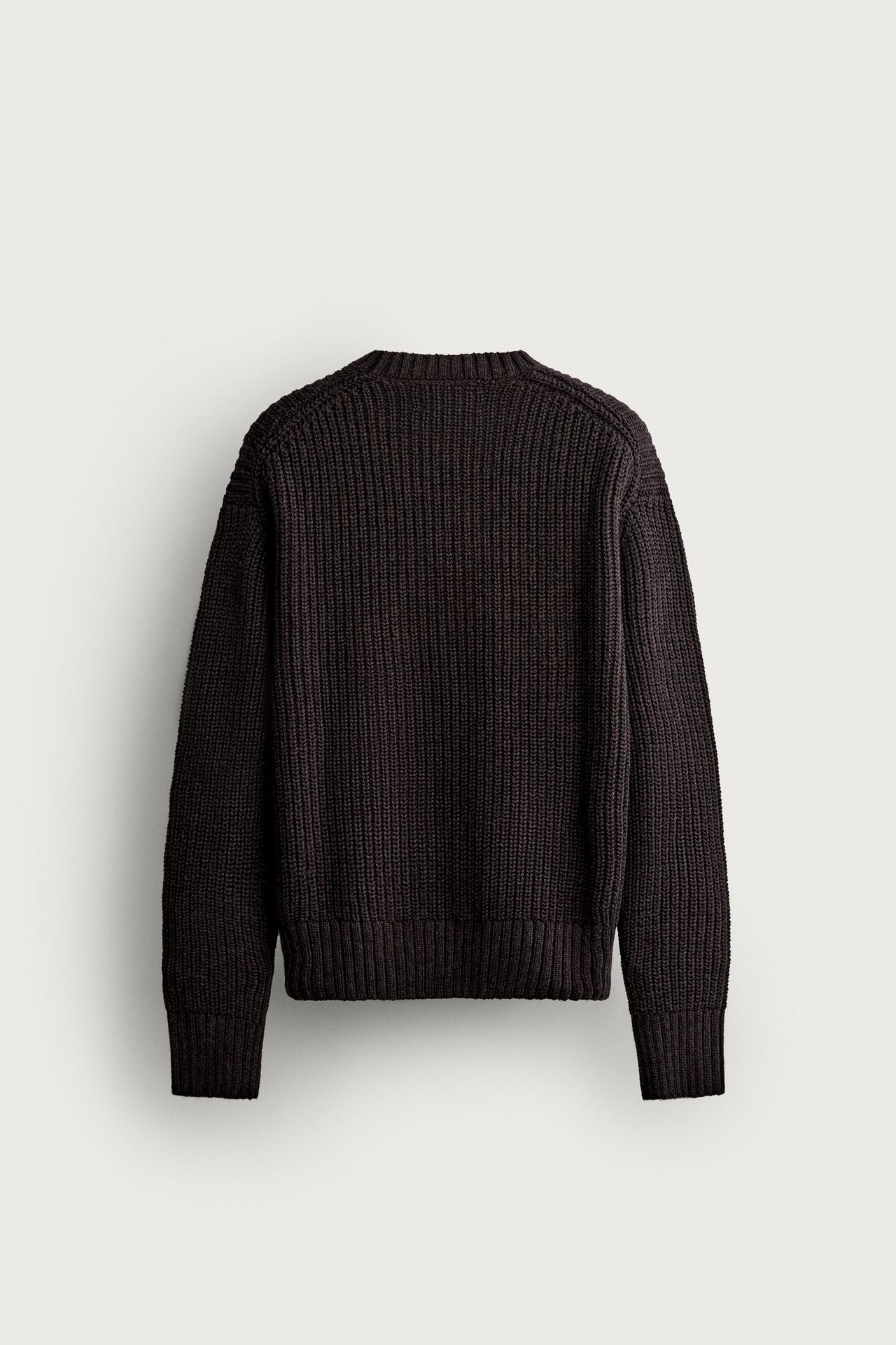 COTTON-WOOL ENGLISH RIB SWEATER — Dark brown