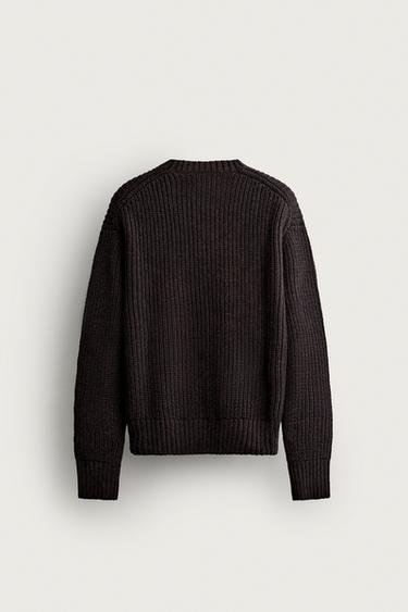 COTTON-WOOL ENGLISH RIB SWEATER — Dark brown 2