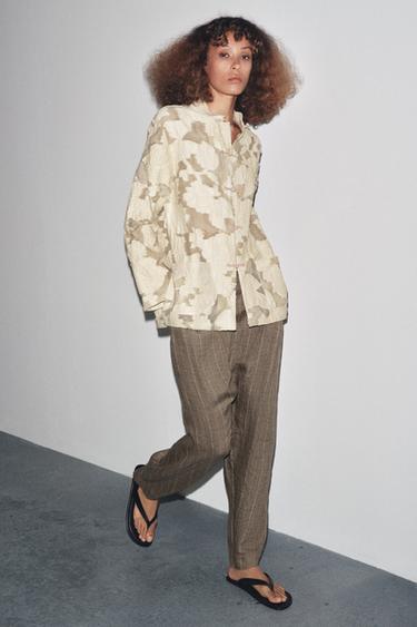 Zara FLORAL JACQUARD KIMONO LIMITED EDITION - taupe brown