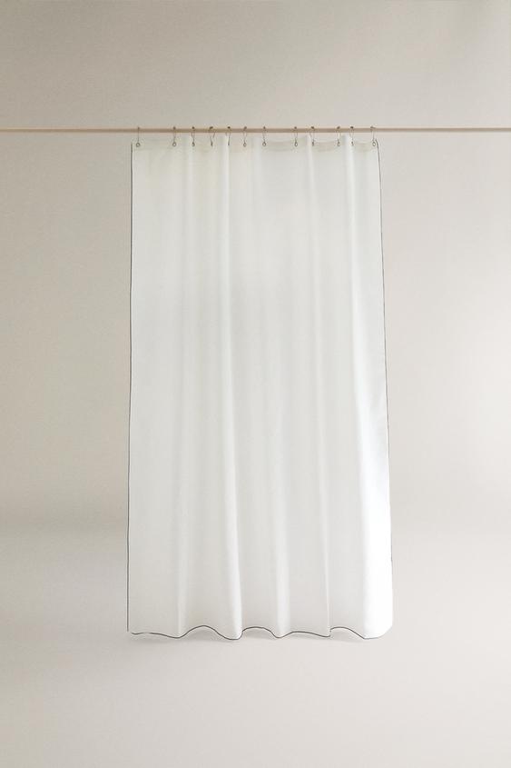 OVERLOCK COTTON LINEN SHOWER CURTAIN Blues ZARA Canada