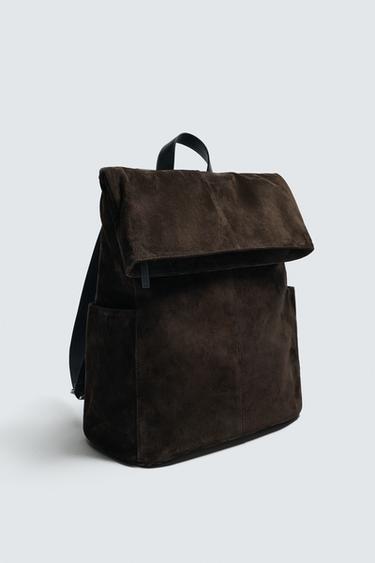 SAC À DOS EN CUIR À RABAT - Marron de Zara - Image 5