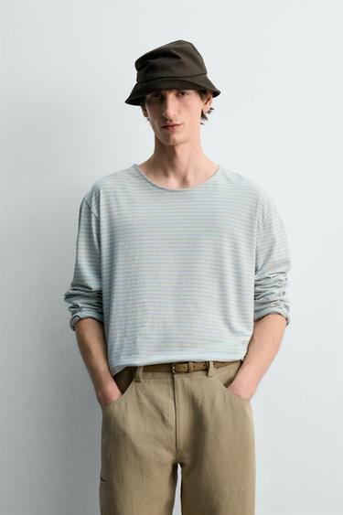 JACQUARD STRIPED T-SHIRT - Light blue by Zara