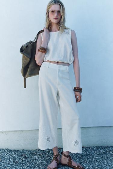 ZW COLLECTION EMBROIDERED CULOTTES - White by Zara