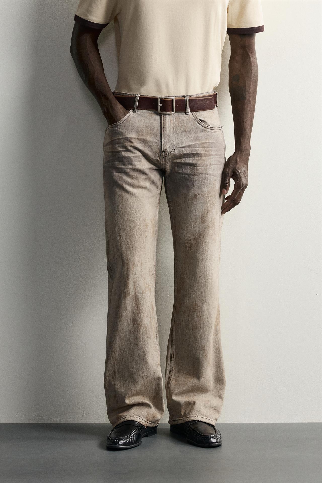 LOW-RISE VINTAGE-EFFECT BOOTCUT JEANS — Light gray