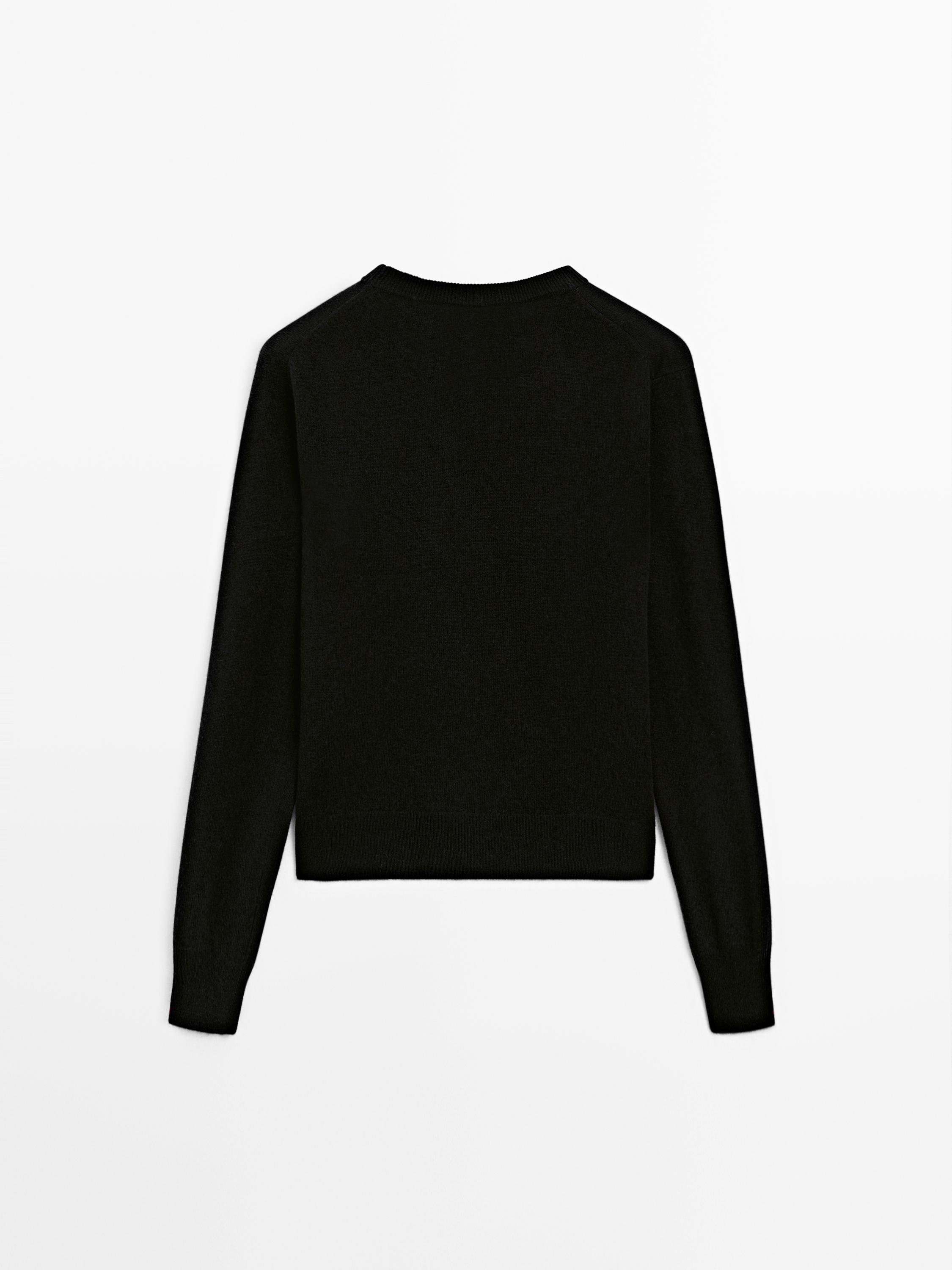 Wool blend crew neck knit sweater