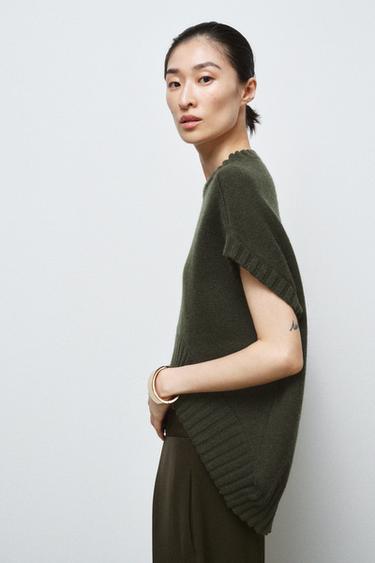 Zara OVERSIZED ASYMMETRIC HEM WOOL VEST - Green