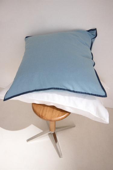 CONTRAST LINEN PILLOWCASE - Blue by Zara - Image 5