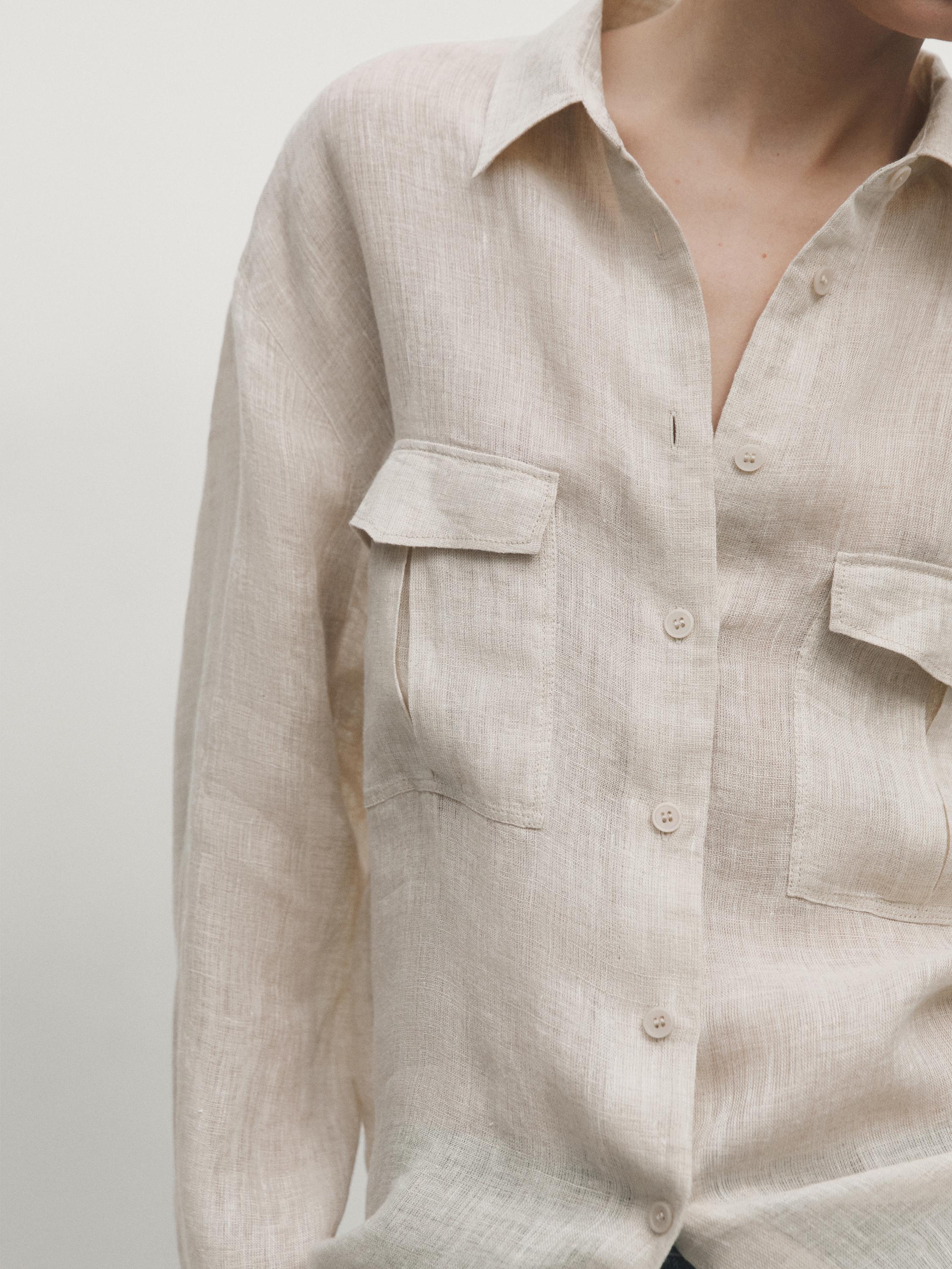 100% linen shirt with pockets - Light beige | ZARA United States