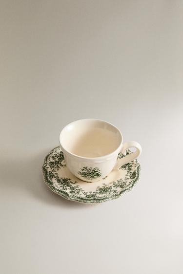TASSE À CAFÉ AVEC SOUCOUPE FLORALE - Vert olive de Zara - Image 1