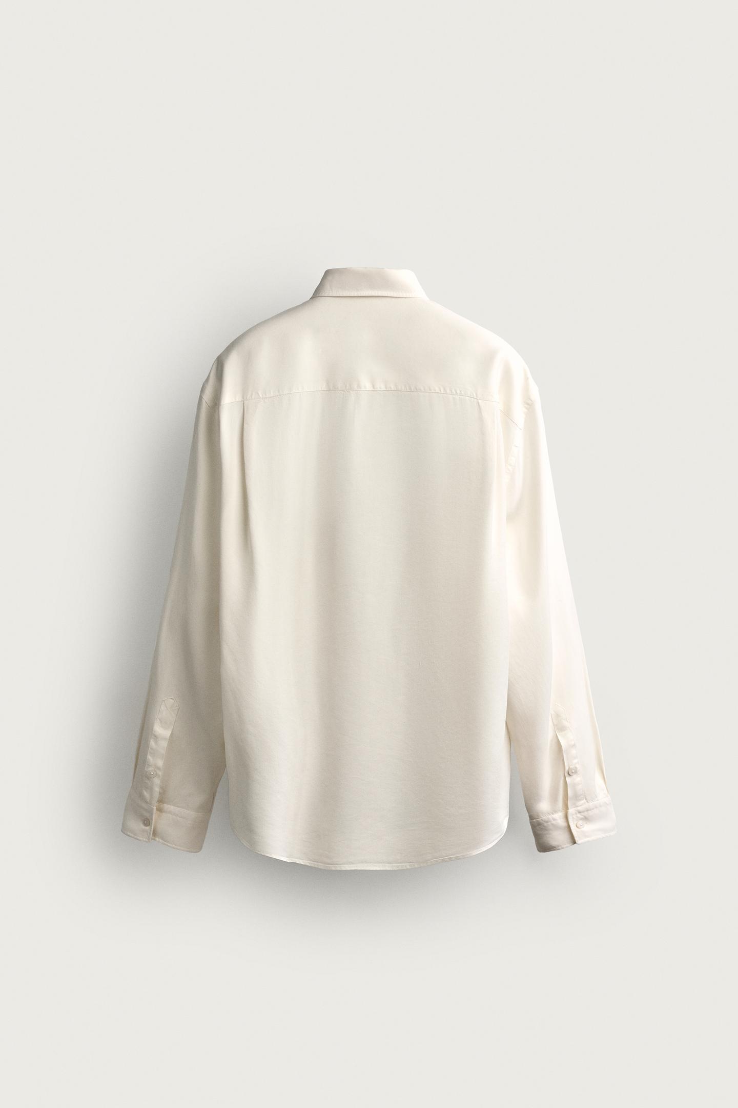 Мужская рубашка Zara Relaxed-Fit Fluid, цвет: Экрю — фото 7