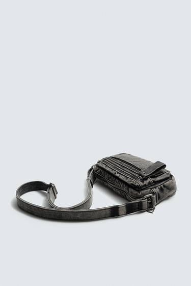 Zara WASHED EFFECT DENIM CROSSBODY BAG - Gray