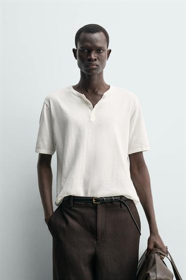 KNIT HENLEY T-SHIRT - Ecru by Zara