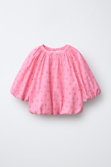 BLUSA ABULLONADA ESTAMPADA FLORES - Rosa de Zara