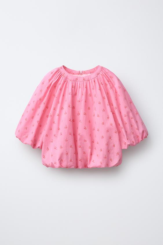 BLUSA ABULLONADA ESTAMPADA FLORES - Rosa de Zara - Imagen 0