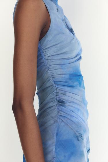 ROBE MIDI IMPRIMÉE DRAPÉE - Bleus de Zara - Image 2