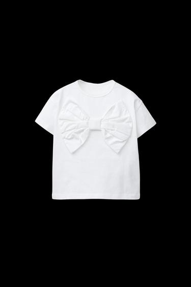 Zara POPLIN BOW APPLIQUÉ T-SHIRT - White - Image 0