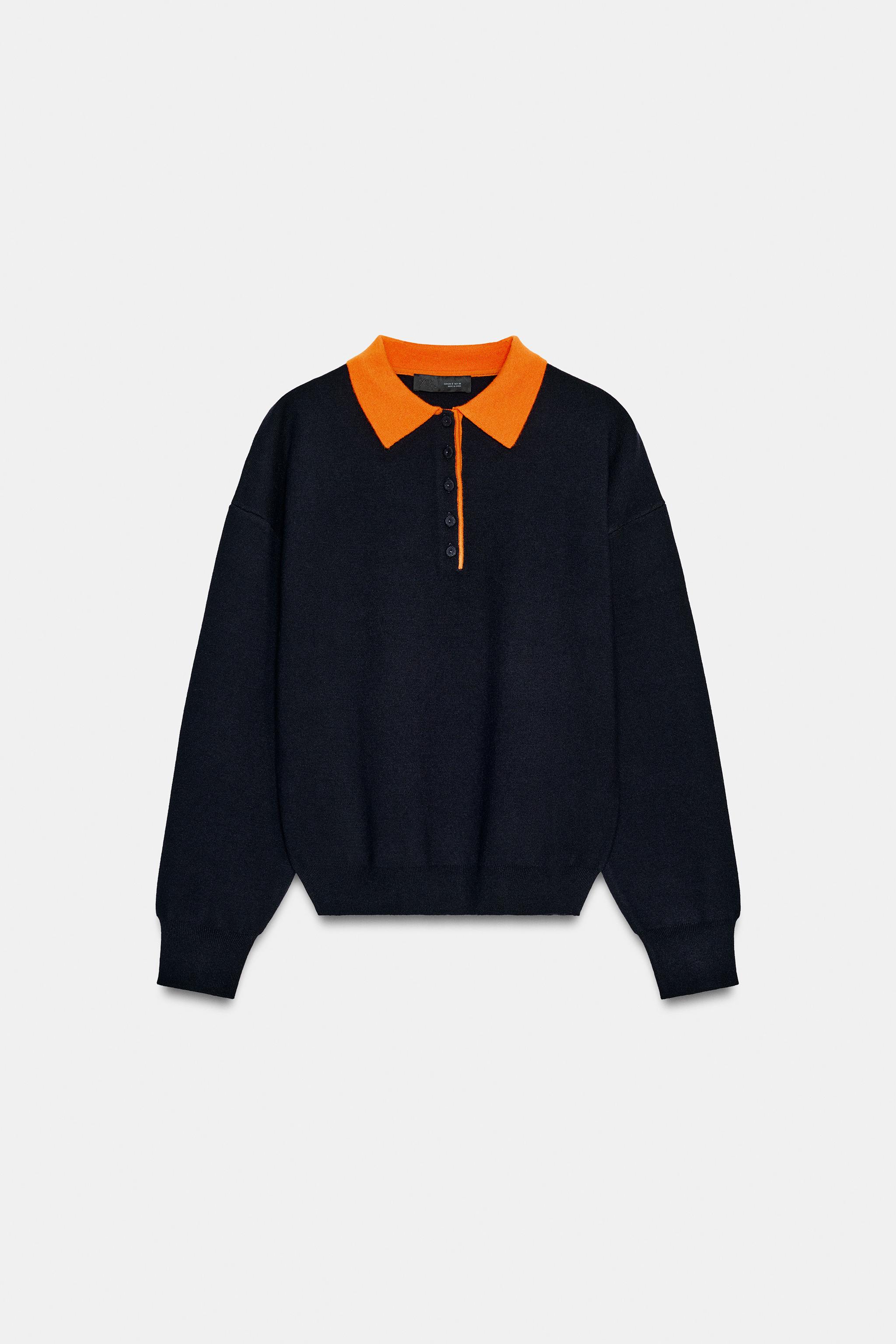 CONTRAST COLLAR KNIT POLO SHIRT - Blue | ZARA United States