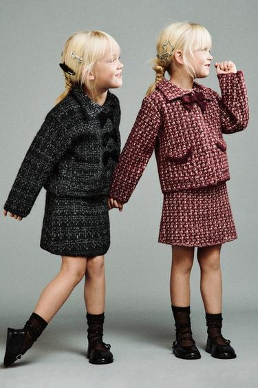 Zara 格紋針織開襟衫 - 絳紅色