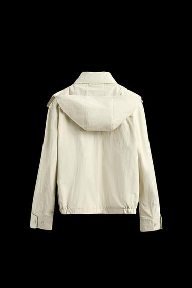 Zara CROPPED FIT HOODED TECHNICAL PARKA - Ecru